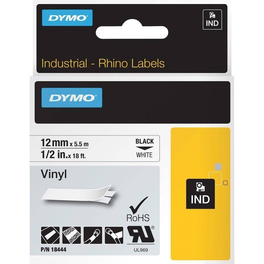 Taśma do drukarki etykiet Dymo Rhino Winylowa 12 mm x 5,5 m biała taśma/czarny nadruk