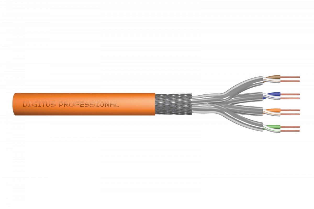 Kabel sieciowy S/FTP skrętka, Drut 50 m kat. 7 CU Pomarańczowy Digitus