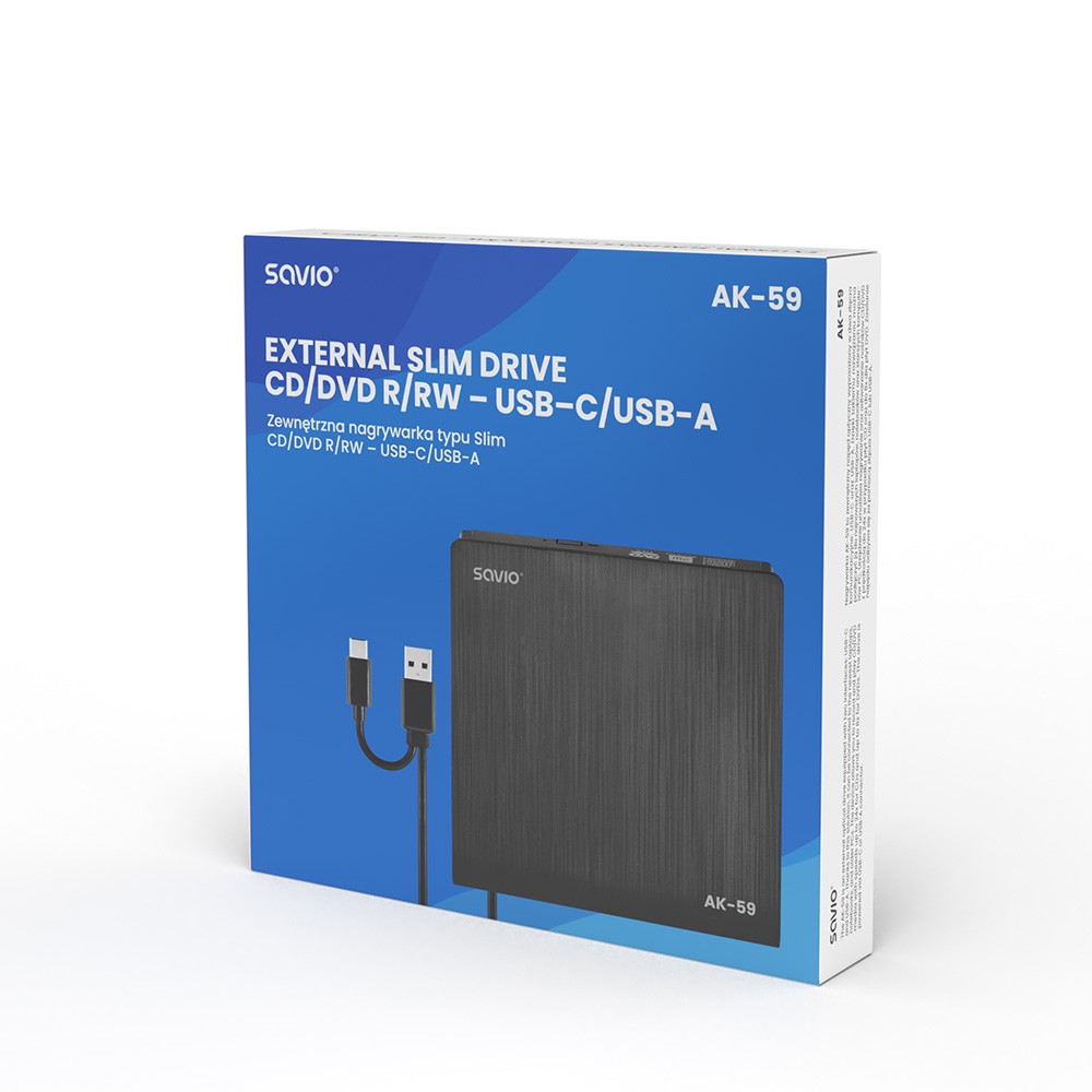 DVD R/RW USB Type-C USB-A Savio Czarny - obrazek 3