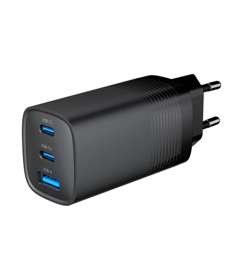 Ładowarka sieciowa USB GaN 65W 2 x USB Type-C + 1 x USB A PD Gembird Czarna