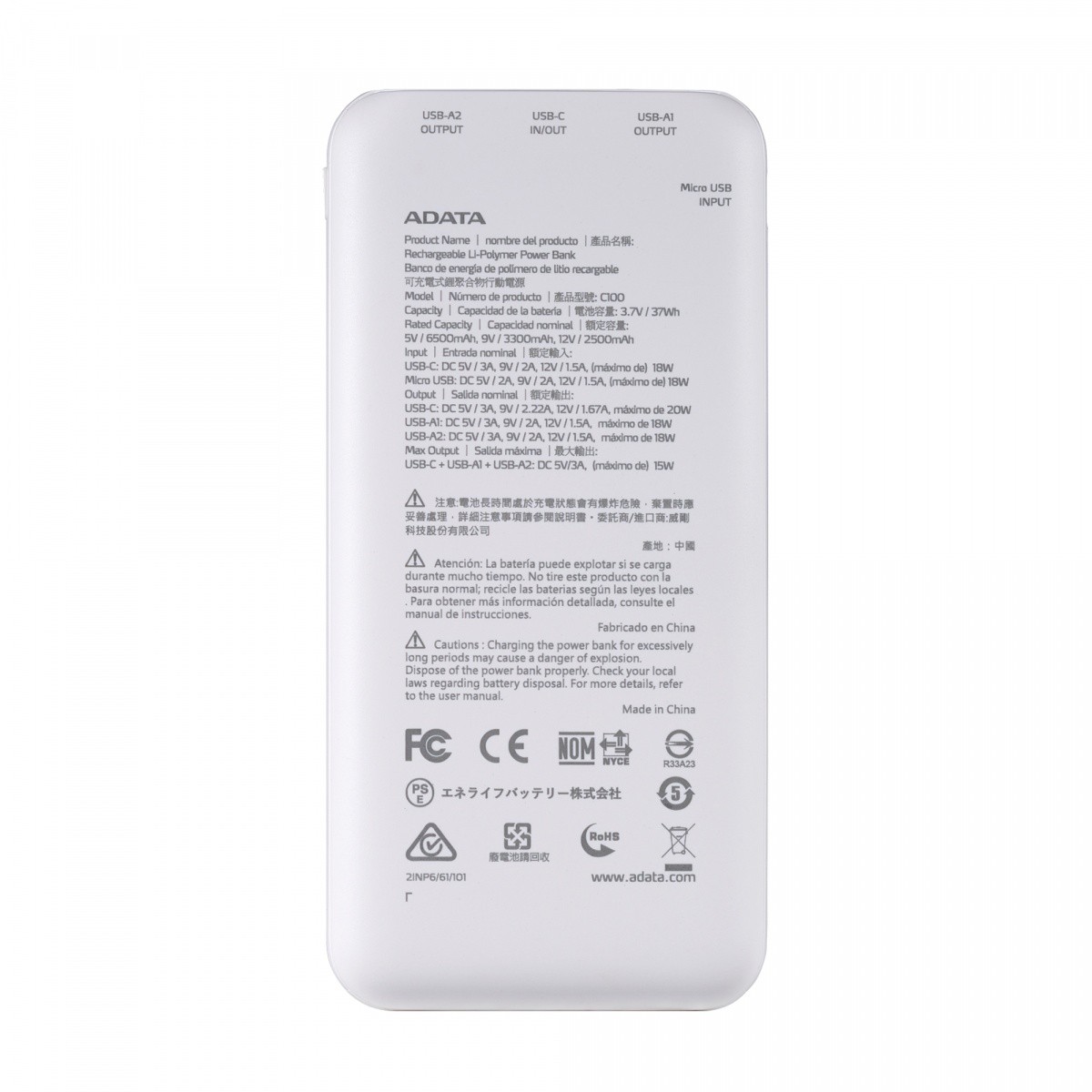 PowerBank Adata C100 10000mAh Biały - obrazek 5