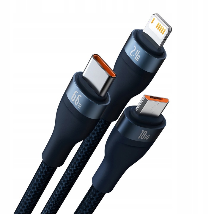 Kabel USB 2.0 na USB-C, microUSB, oraz Lightning 1.2 m 66W Baseus Czarny - obrazek 4