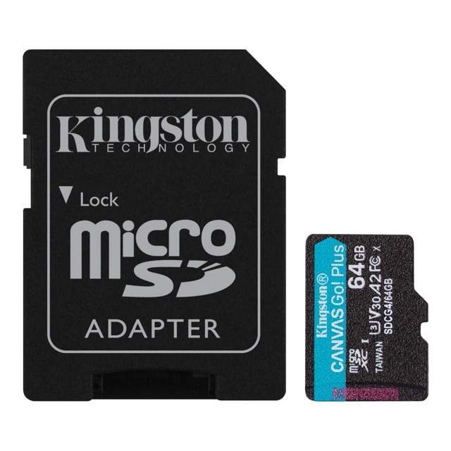 - karta pamieci MicroSD 64GB SDXC Kingston Canvas Go! Plus 200MB/100MB + Adapter SD!
