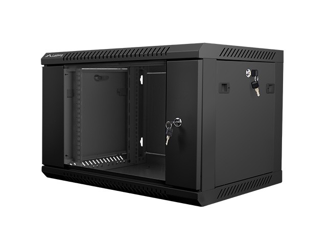 Szafa wisząca rack 19'' 6U 600x450mm czarna (drzwi przednie szklane) Langberg