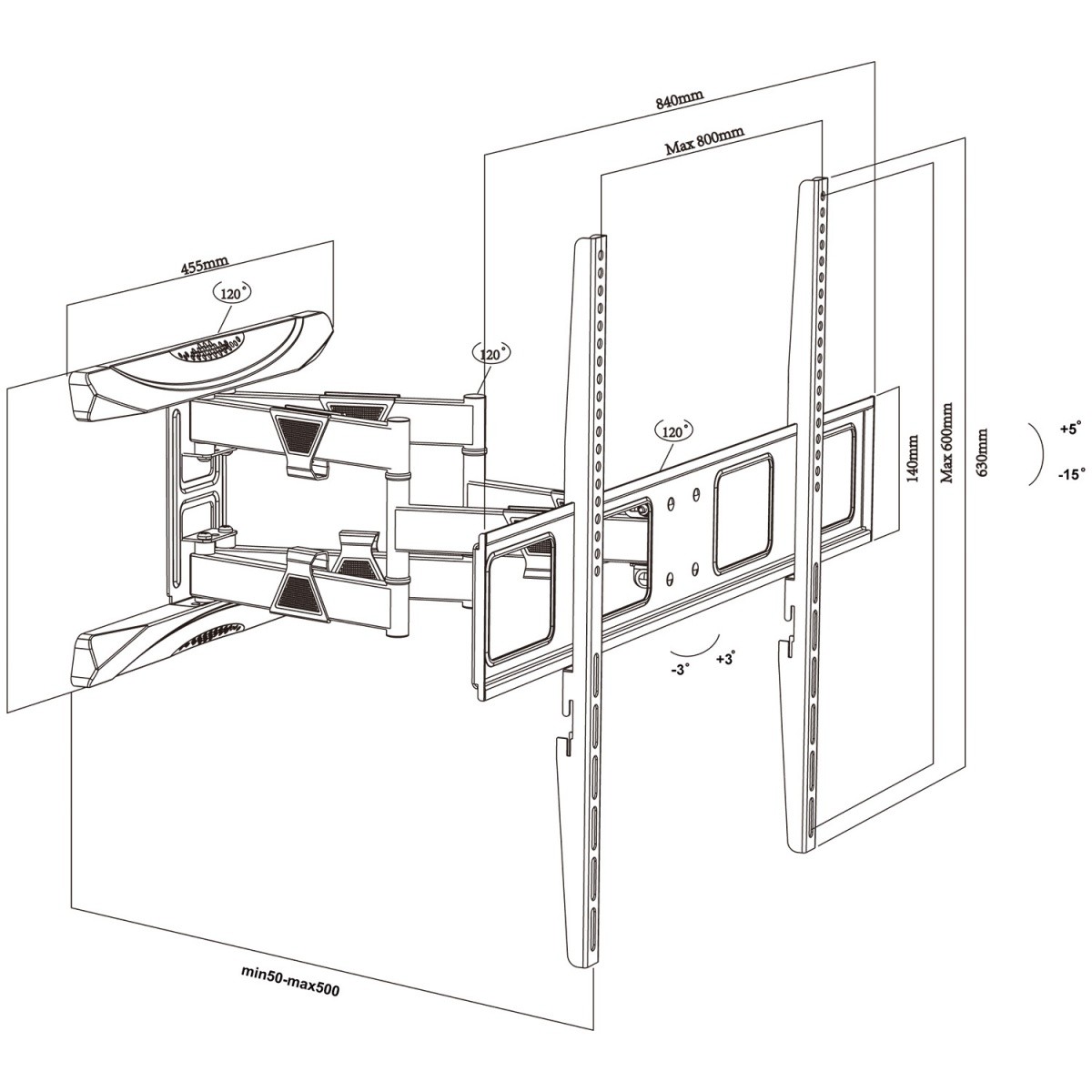Uchwyt do mocowania LCD 43" - 100" - 80 Kg Ścienny, uchylny, obrotowy - obrazek 2