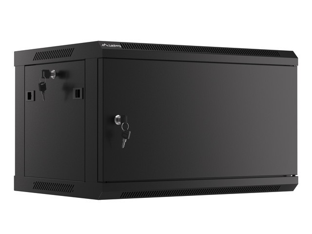 Szafa wisząca rack 19'' 6U 600x450mm czarna (drzwi przednie metalowe) Langberg