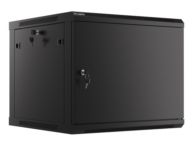 Szafa wisząca rack 19'' 9U 600x600mm czarna (drzwi przednie metalowe) Langberg