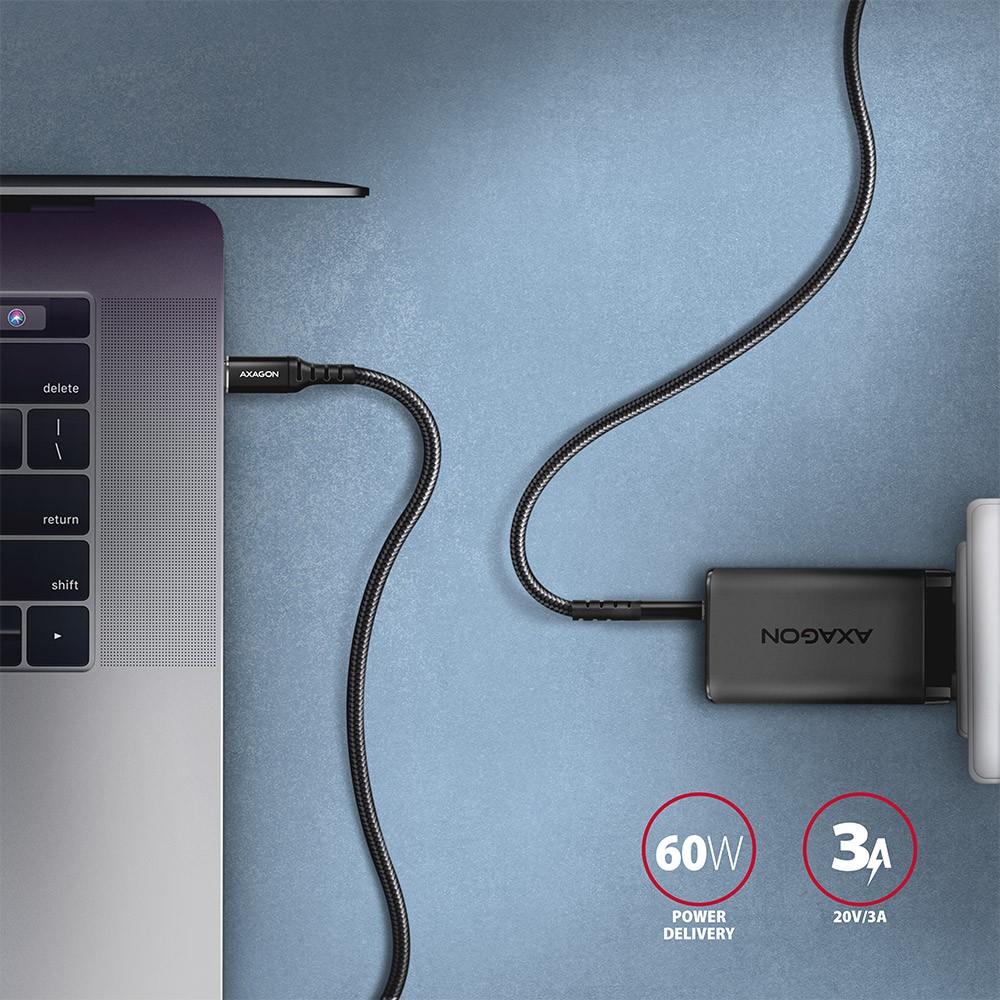 Kabel USB Type-C 3.0 m Axagon 60W Oplot Czarny - obrazek 3