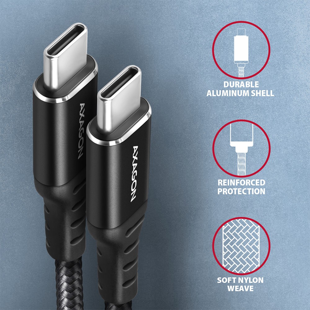 Kabel USB Type-C 3.0 m Axagon 60W Oplot Czarny - obrazek 4