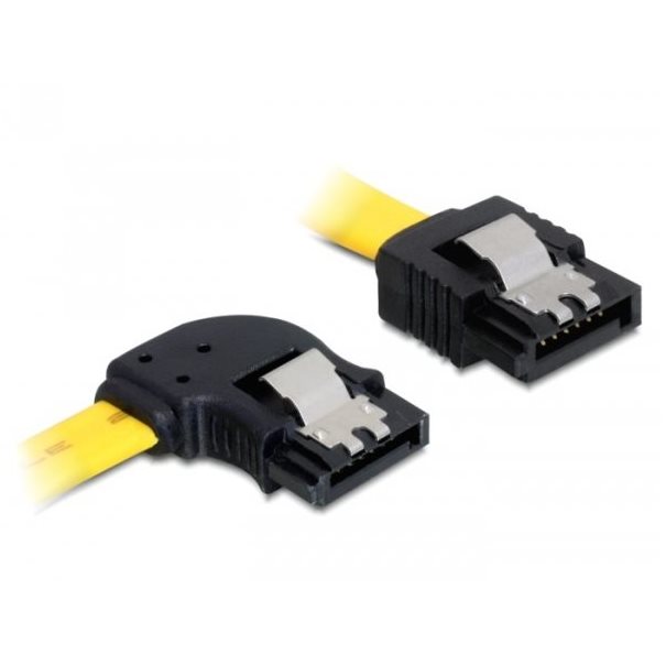 Kabel do dysków SATA 3 Data 0.3 m zółty, metalowy zatrzask, kątowy Delock