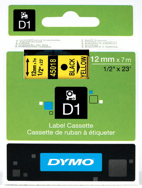 Taśma do drukarki etykiet Dymo D1 12 mm x 7 m żółta taśma/czarny nadruk