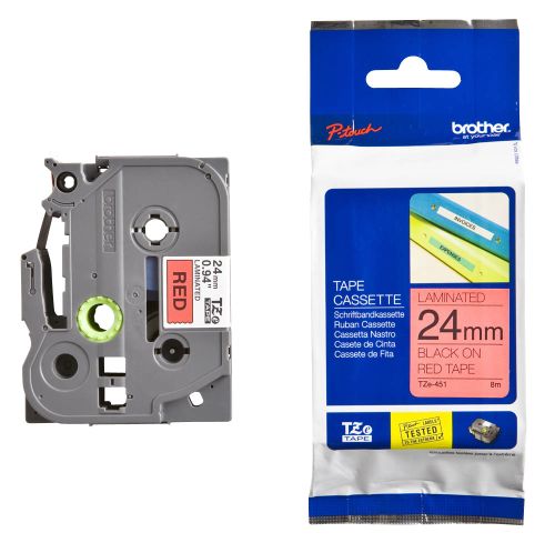 Taśma do drukarki etykiet Brother TZE451 24mm Czarne na Czerwonym - obrazek 2