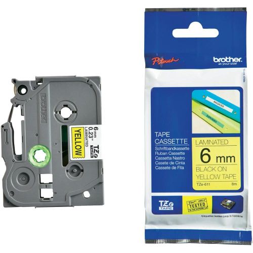 Taśma do drukarki etykiet Brother TZe611 6mm Czarny na Żółtym - obrazek 4