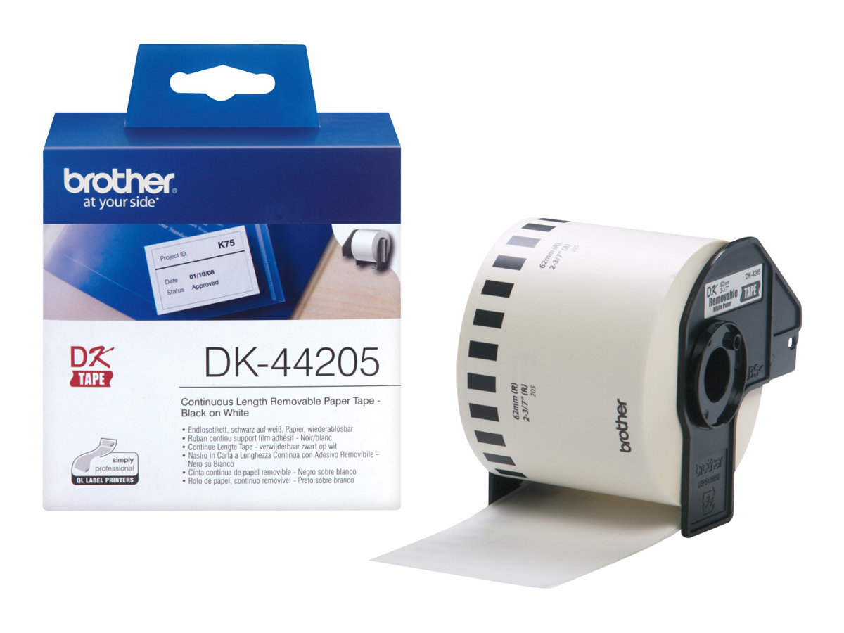 Taśma do drukarki etykiet Brother DK44205 Removable White Paper Tape 62mm x 30.48m