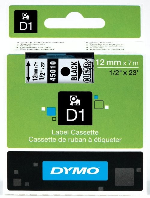 Taśma do drukarki etykiet Dymo D1 12 mm x 7 m przezroczysta taśma/czarny nadruk
