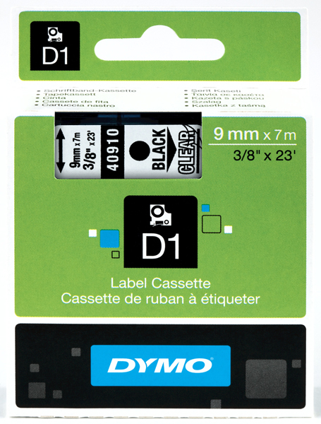 Taśma do drukarki etykiet Dymo D1 9 mm x 7 m przezroczysta taśma/czarny nadruk