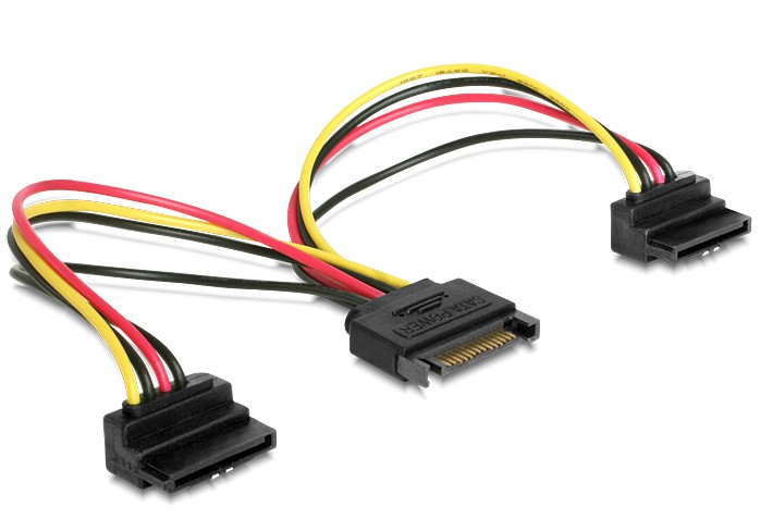 Kabel zasilający do dysków SATA męski na 2 x SATA żeński kątowy 0.15 m Gembird