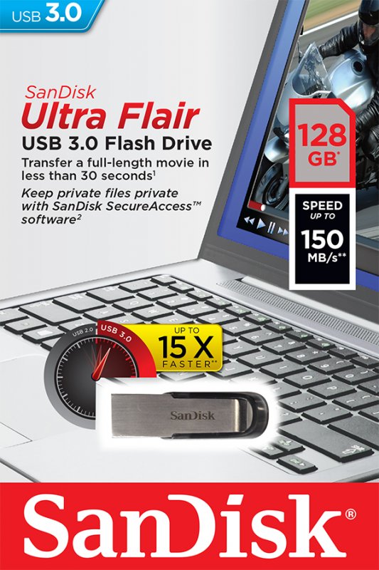 Flashdrive 128GB USB 3.0 SanDisk Cruzer Ultra Flair - obrazek 2