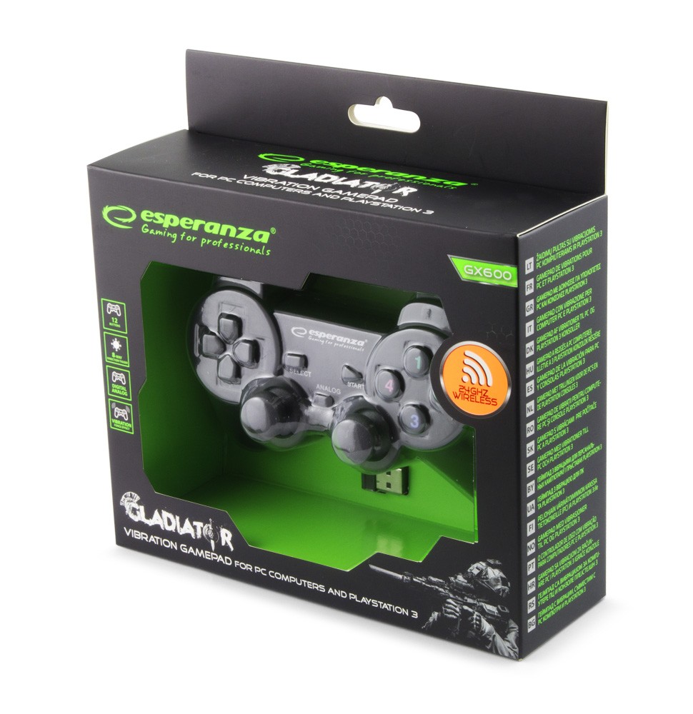 Gamepad Bezprzewodowy Esperanza Gladiator PS3/PC Czarny - obrazek 2