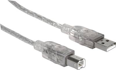 Kabel USB 2.0 A/B 3.0 m Manhattan Srebrny