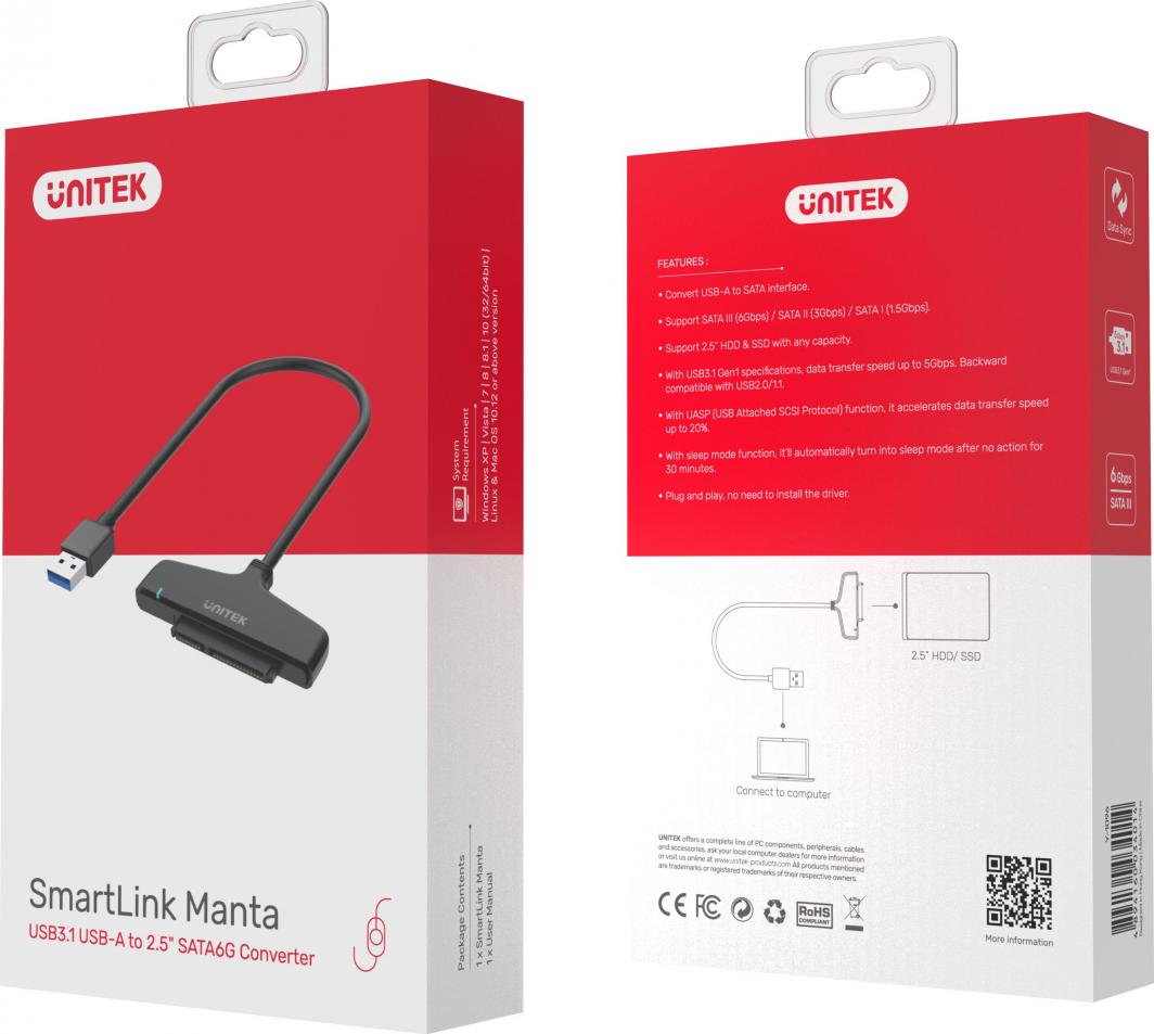 Adapter USB 3.1 Type-C do HDD/SSD SATA 2.5" Unitek - obrazek 4