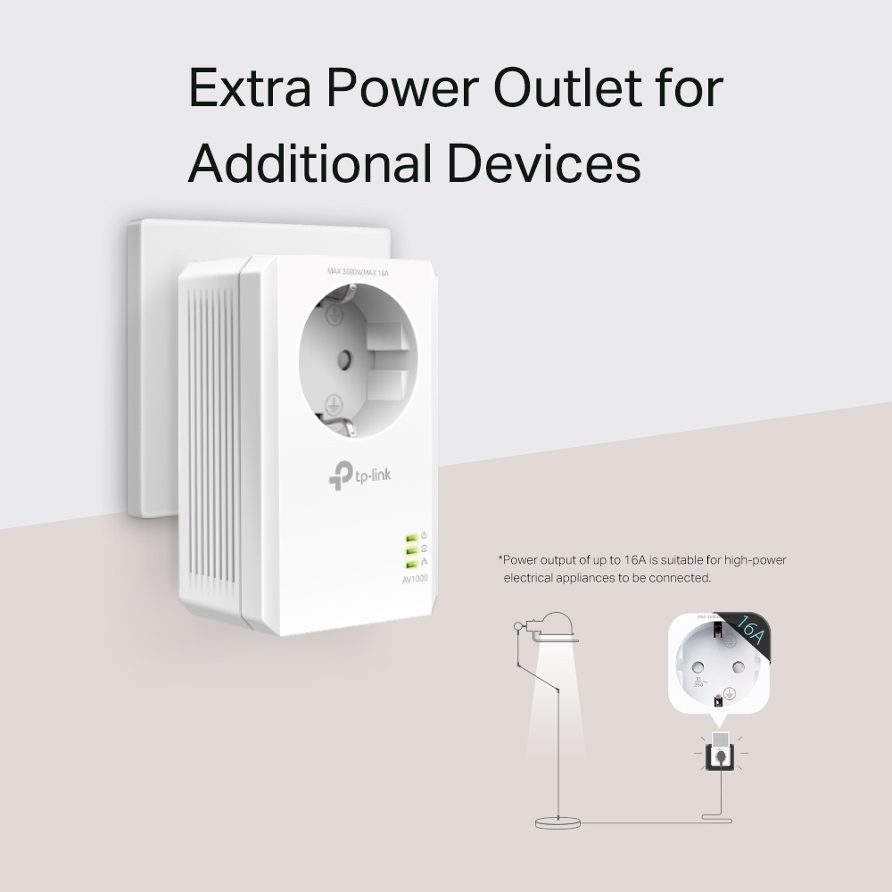 HomePlug TP-Link TL-PA7017P KIT Powerline Adapter PassThrough Gigabit StarterKit AV1000 - obrazek 4