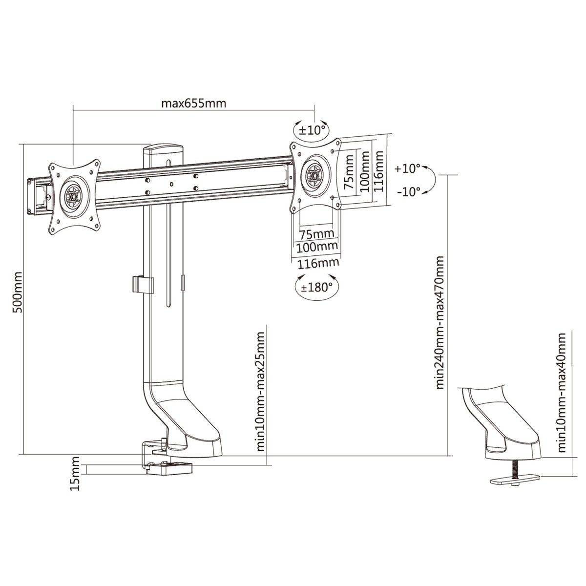 Uchwyt do mocowania LCD 17" - 27" - 14 Kg - 2 monitory - Biurkowy; obrotowy Maclean - obrazek 5