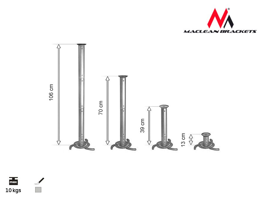 Uchwyt do mocowania projektora sufitowy z regulowanym ramieniem 80-980mm 10 kg Maclean - obrazek 2
