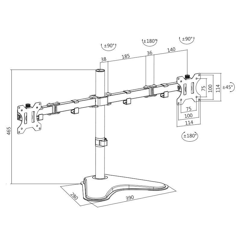 Uchwyt do mocowania LCD 13" - 32" - 8 Kg - 2 monitory - Biurkowy; obrotowy; dwuramienny LogiLink - obrazek 2