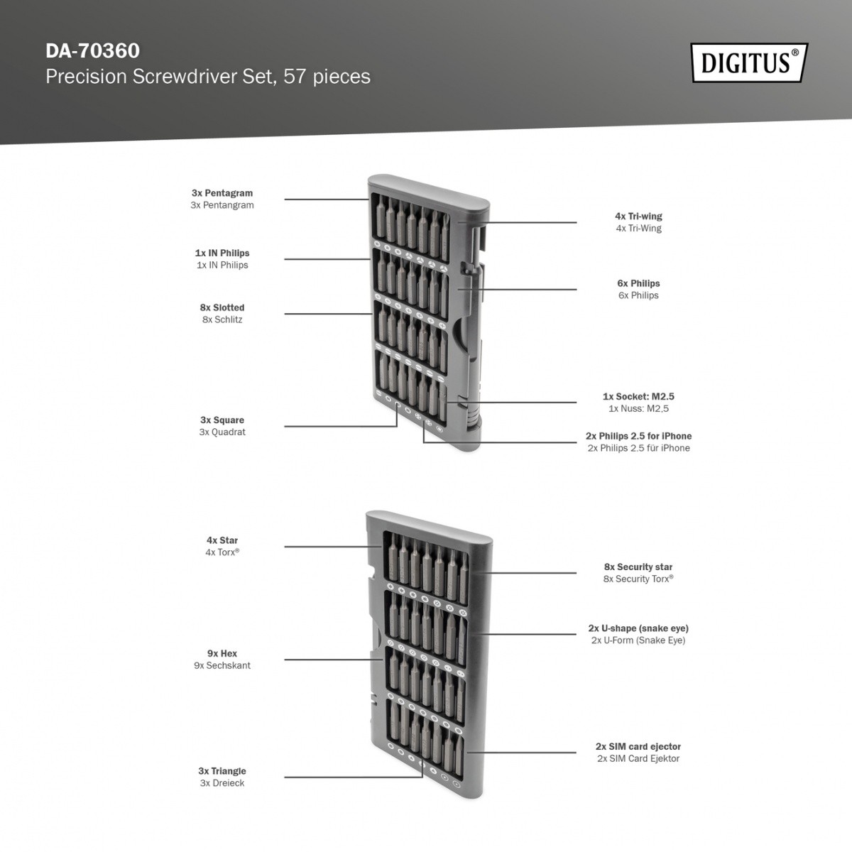 Zestaw śrubokrętów precyzyjnych Digitus - 57 elementów - obrazek 3