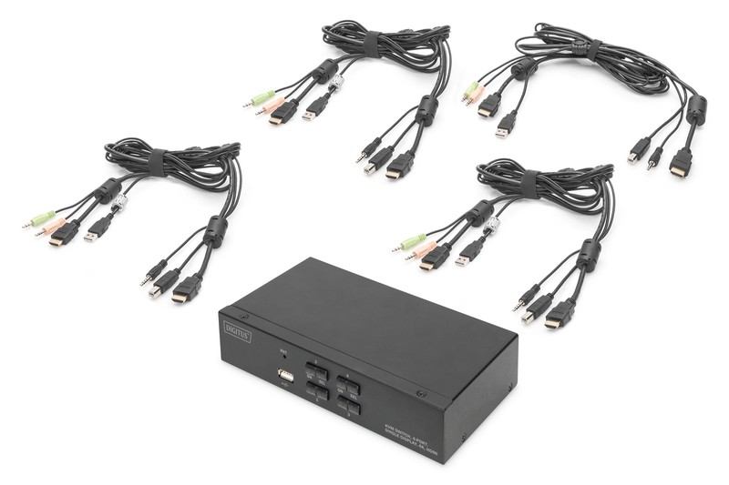 Przełącznik KVM Digitus 4 portowy HDMI, 4K 30Hz