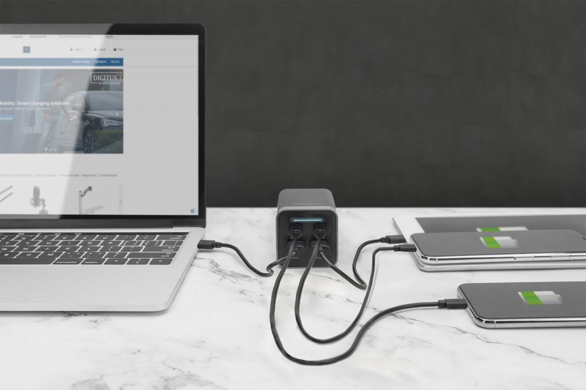 Ładowarka sieciowa USB GaN 150W 2 x USB Type-C + 2 x USB A PD Digitus Czarna - obrazek 4