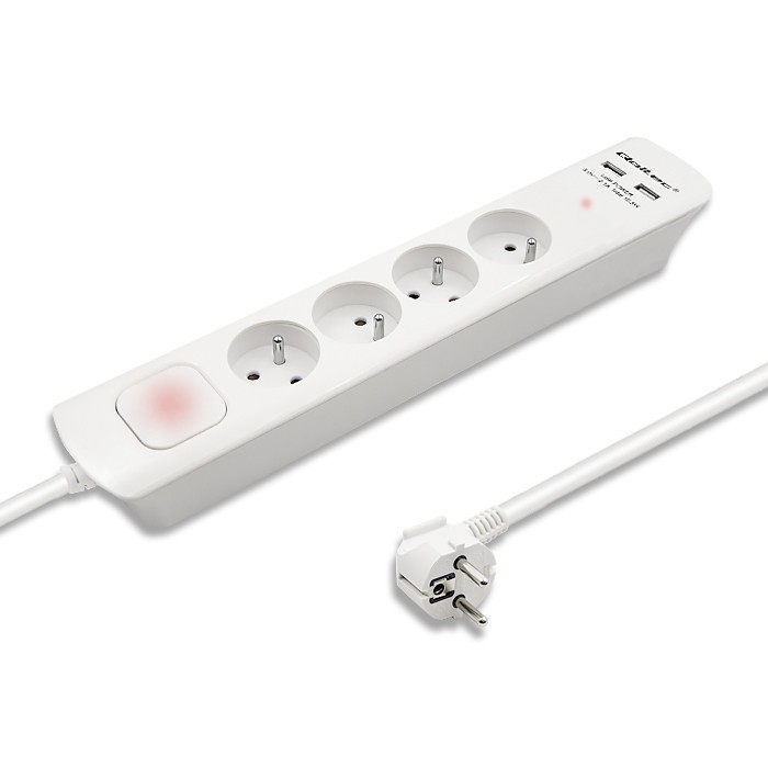 Listwa zasilająca Qoltec 4 gniazda 2 x USB 1.8m Biała
