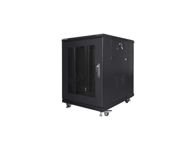 Szafa stojąca rack 19" 15U 600x800mm czarna (drzwi przednie performowane) Lanberg