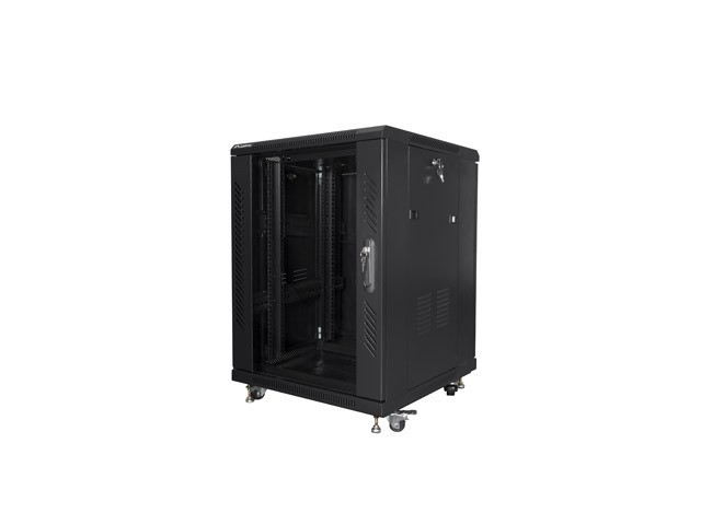Szafa stojąca rack 19" 15U 600x600mm czarna (drzwi przednie szklane) Lanberg