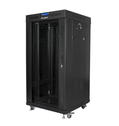 Szafa stojąca rack 19" 22U 600x600mm czarna (drzwi przednie szklane) LCD Lanberg