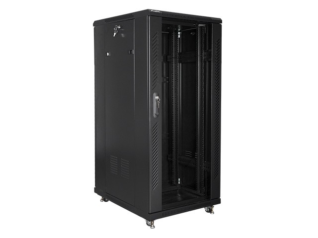Szafa stojąca rack 19" 27U 600x800mm czarna (drzwi przednie szklane) Lanberg - obrazek 4