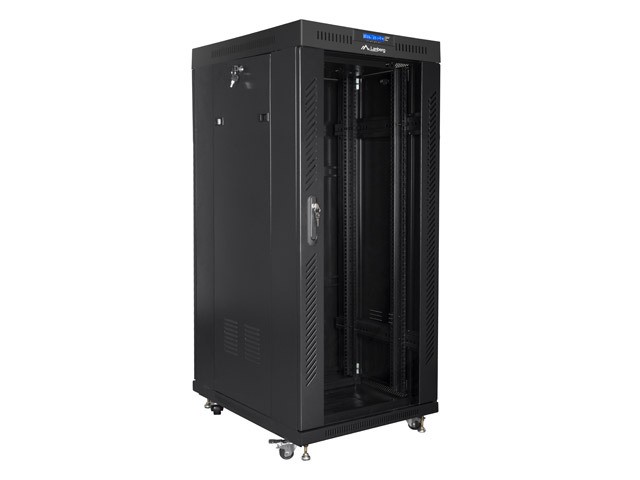 Szafa stojąca rack 19" 27U 600x800mm czarna (drzwi przednie szklane) LCD Lanberg - obrazek 4