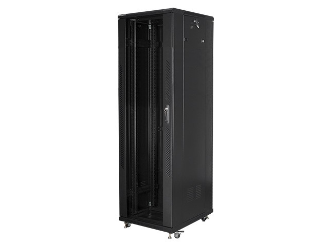 Szafa stojąca rack 19" 42U 600x800mm czarna (drzwi przednie szklane) Lanberg