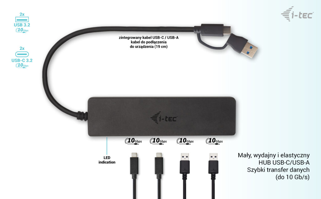 HUB USB-C/USB-A 4 portowy 2xUSB-C 2xUSB 3.0 i-tec - obrazek 4