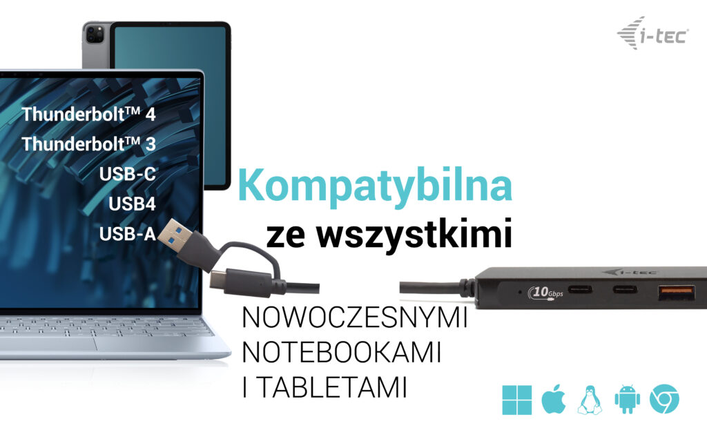 HUB USB-C/USB-A 4 portowy 2xUSB-C 2xUSB 3.0 i-tec - obrazek 3