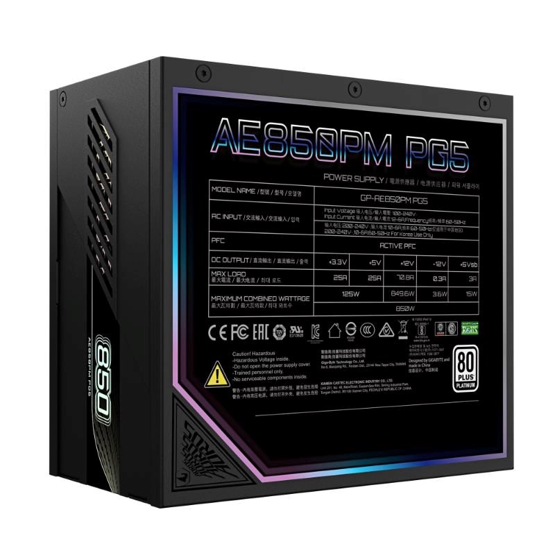 Zasilacz ATX 850W Gigabyte Aorus Elite Modularny 80 Plus Platinum - obrazek 4