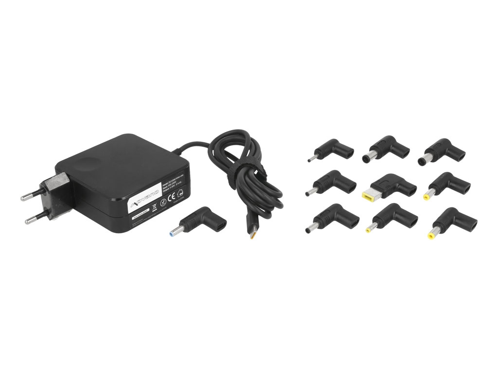 Zasilacz sieciowy do laptopa USB Type-C 90W Uniwersalny 10 wtyków Czarny