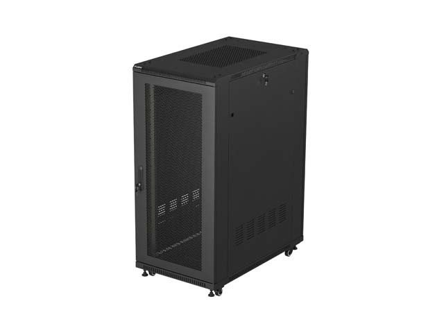 Szafa stojąca rack 19" 27U 600x1000mm czarna (drzwi przednie perforowane) Lanberg
