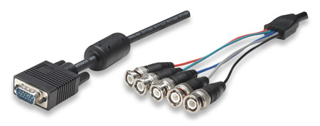 Kabel do monitora wysokiej rozdzielczości HD15 męski na 5 x BNC  1.8m  Manhattan
