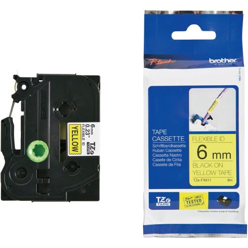 Taśma do drukarki etykiet Brother TZEFX611 6mm Czarny na Żółtym Flexible - obrazek 4