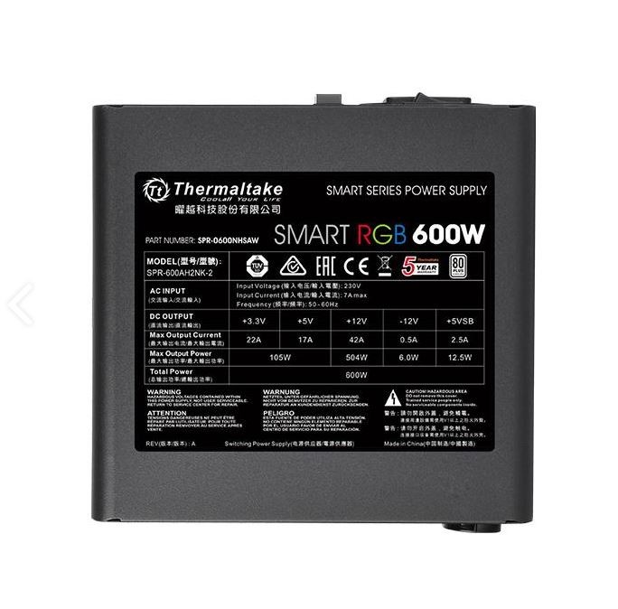 Zasilacz ATX 600W Thermaltake Smart RGB 80 Plus - obrazek 4