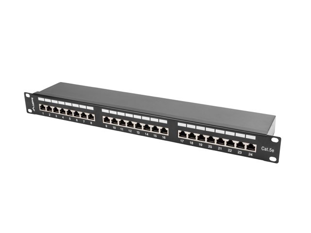 Patchpanel 19" 1U 24 porty kat. 5e ekranowany Czarny Lanberg