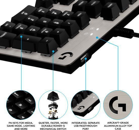 Klawiatura Logitech G413 Carbon Mechanical Gaming Srebrna - obrazek 3