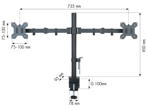 Uchwyt do mocowania LCD 13" - 27" - 10 Kg - 2 monitory - Biurkowy; obrotowy; dwuramienny Techly - obrazek 2